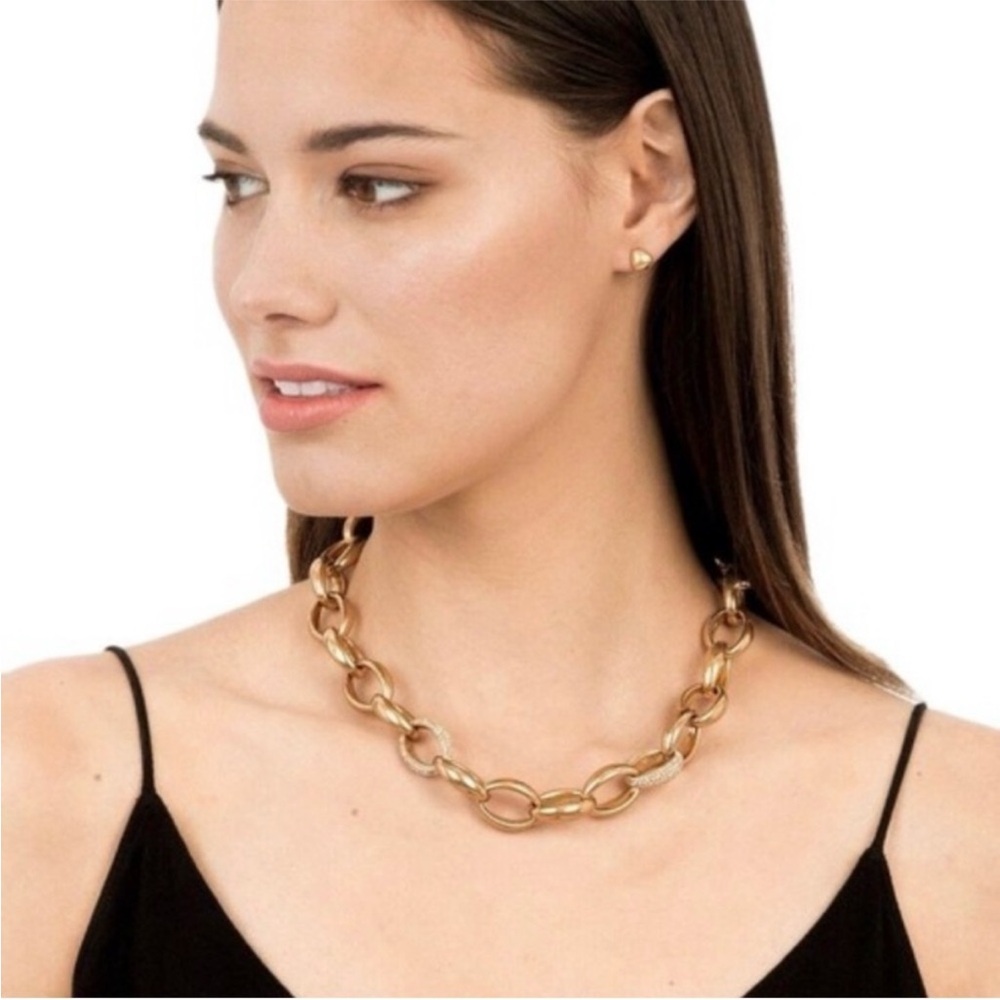 Stella & Dot Gold Chain Link Pave Necklace